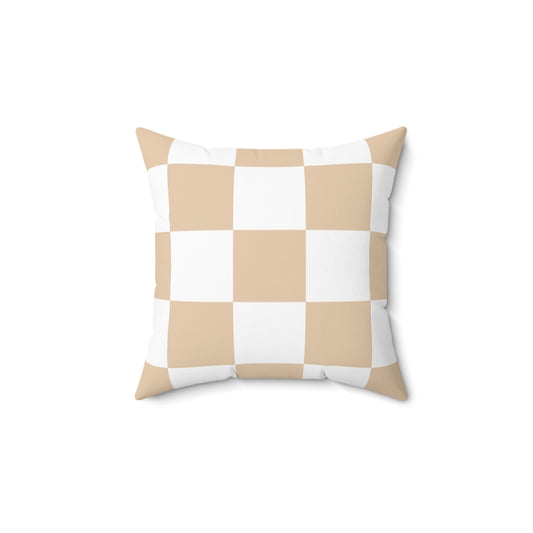 Beige and White Checkered Throw Pillow